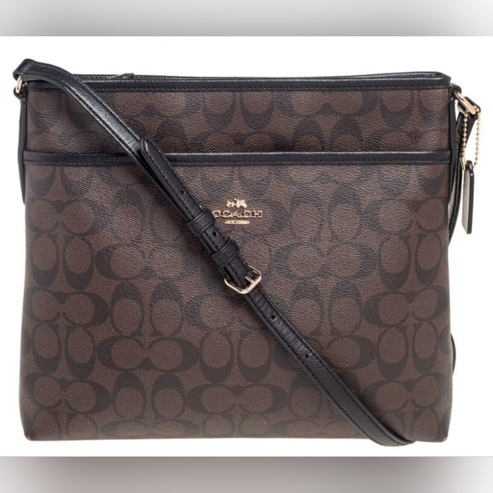 Coach Signature Designer File Leather Brown Crossbody Bag Purse Handbag